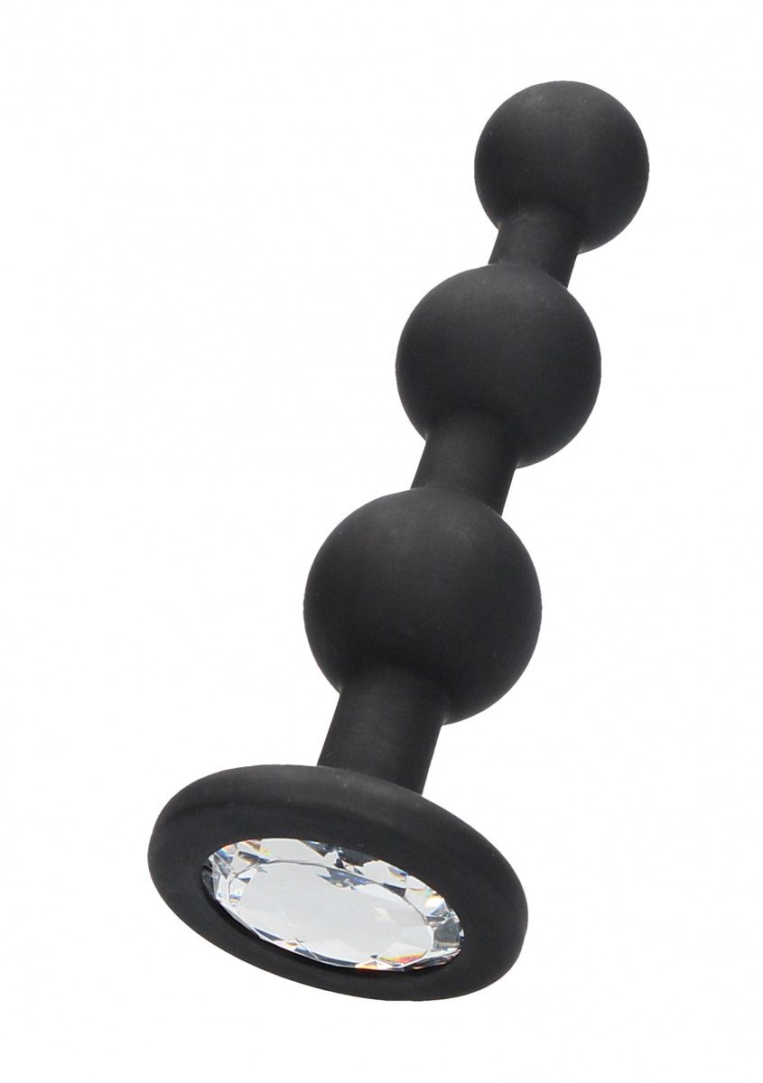 Черная анальная елочка с прозрачным стразом Beaded Diamond Butt Plug - 11