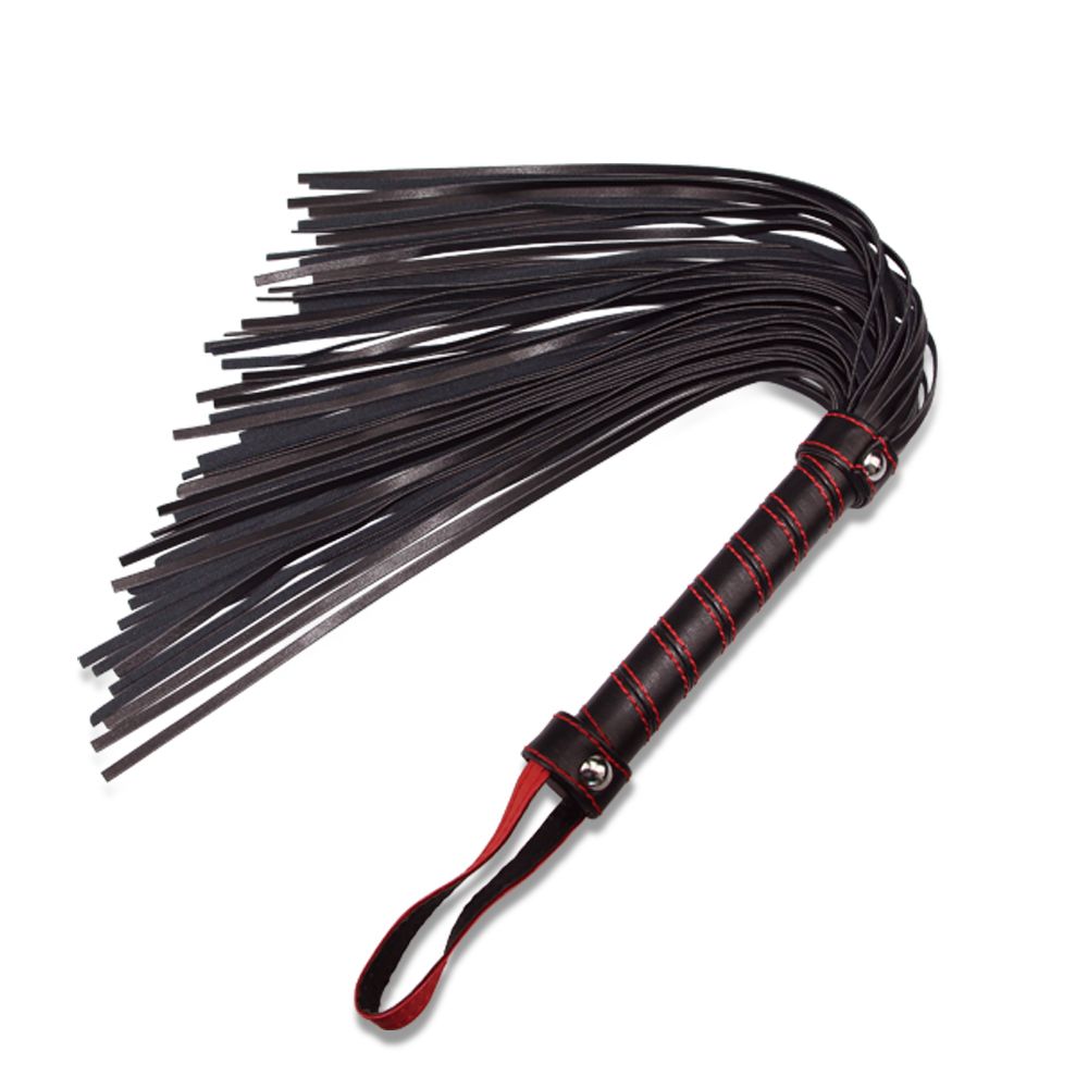 Черная плеть с петлей и контрастной красной строчкой - 45