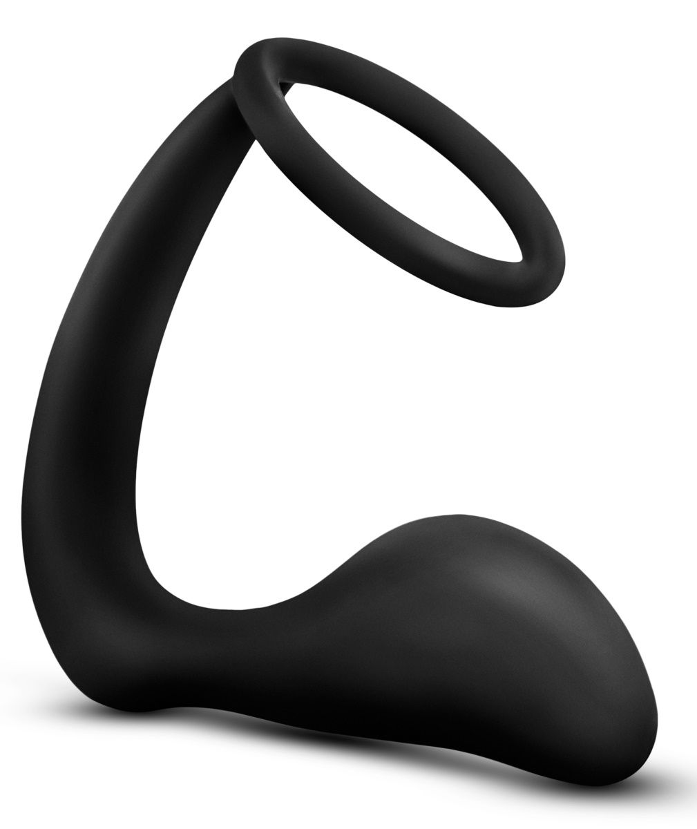Черное эрекционное кольцо с анальным стимулятором Platinum Cock Ring Plug