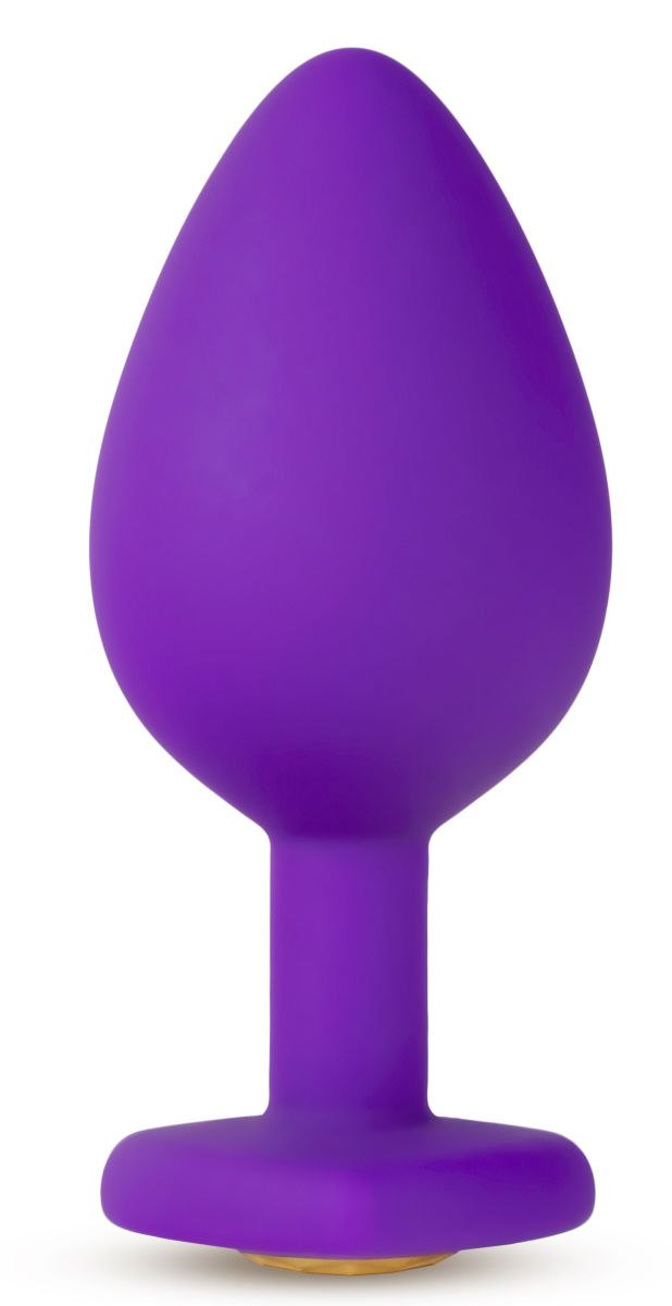 Фиолетовая анальная пробка Bling Plug Large с золотистым стразом - 9