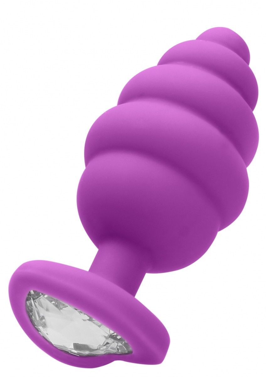 Фиолетовая анальная пробка Extra Large Ribbed Diamond Heart Plug - 9