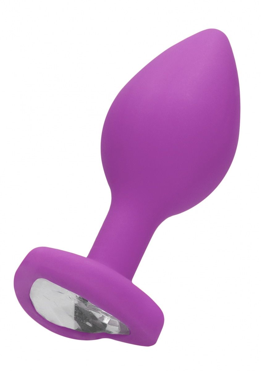 Фиолетовая анальная пробка с прозрачным стразом Diamond Heart Butt Plug - 7