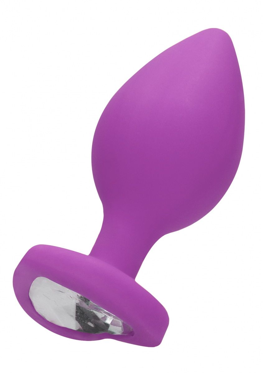 Фиолетовая анальная пробка с прозрачным стразом Extra Large Diamond Heart Butt Plug - 9
