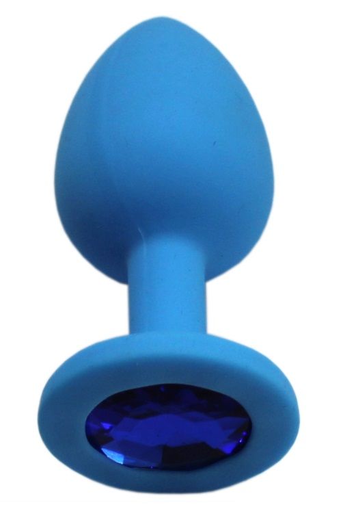 Голубая анальная пробка с синим кристаллом - 7