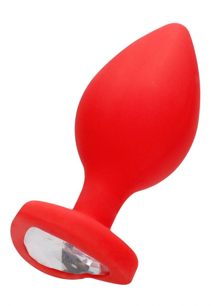 Красная анальная пробка с прозрачным стразом Extra Large Diamond Heart Butt Plug - 9