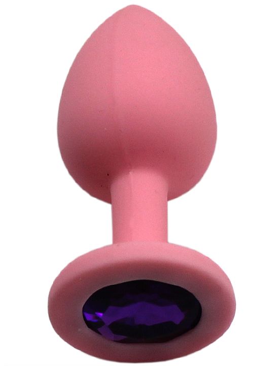 Розовая анальная пробка с фиолетовым кристаллом - 7