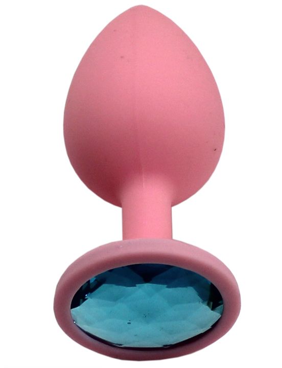Розовая анальная пробка с голубым кристаллом - 8