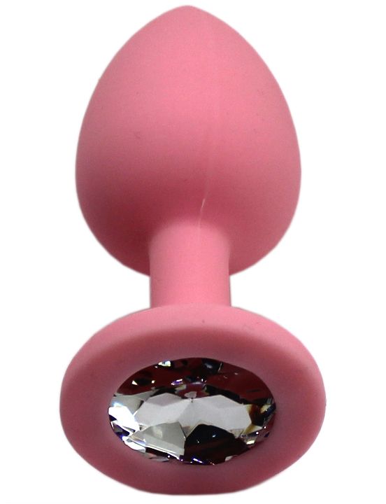 Розовая анальная пробка с прозрачным кристаллом - 7