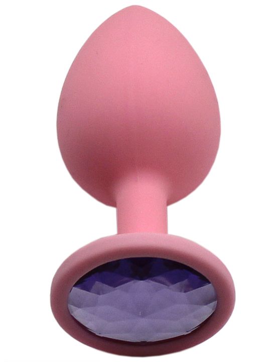 Розовая анальная пробка с сиреневым кристаллом - 8