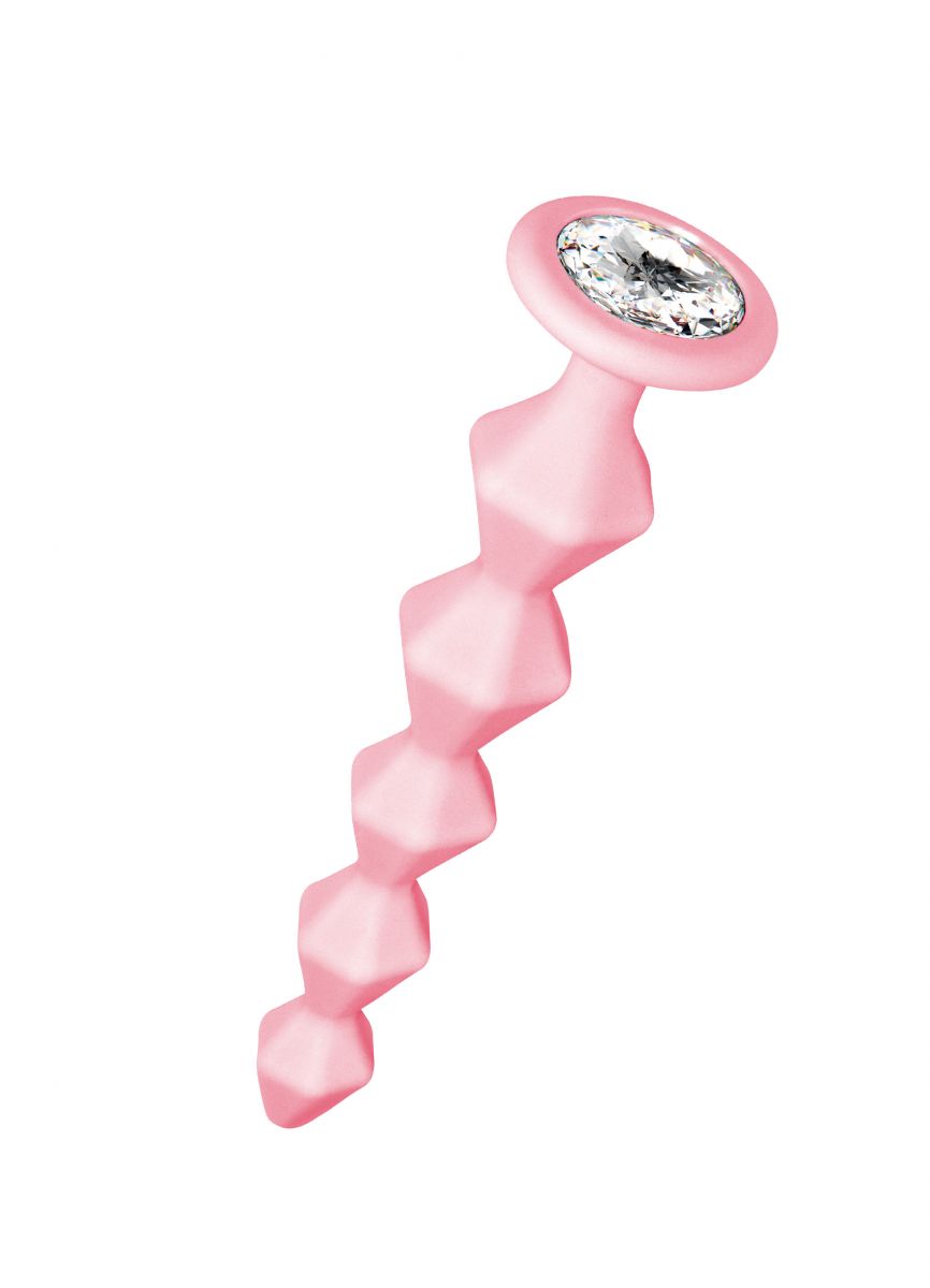 Розовая анальная цепочка с кристаллом Buddy - 17