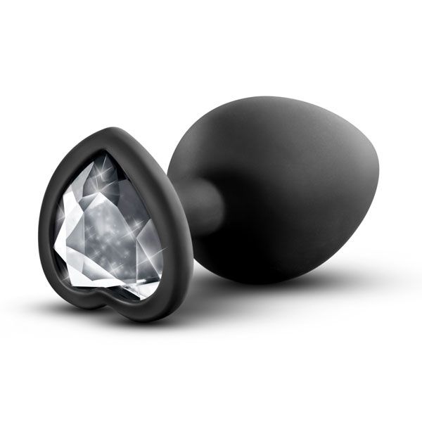 Черная анальная втулка с прозрачным кристаллом в виде сердечка Bling Plug Small - 7