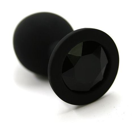 Черная силиконовая анальная пробка с черным стразом - 6