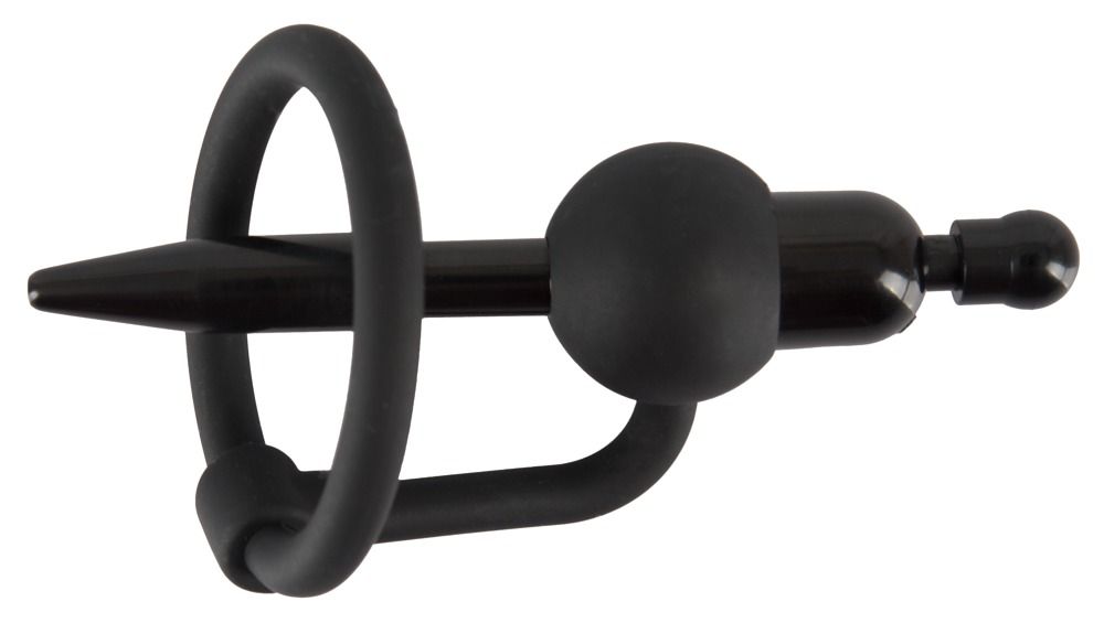 Черный силиконовый дилятор с вибрацией и кольцом PenisPlug with a Glans Ring   Vibration