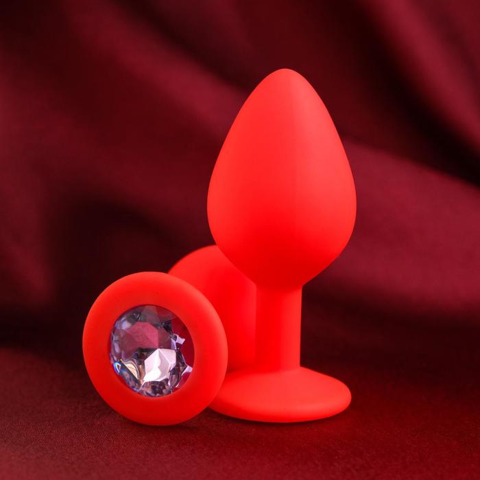 Красная анальная пробка с прозрачным кристаллом - 8 см.