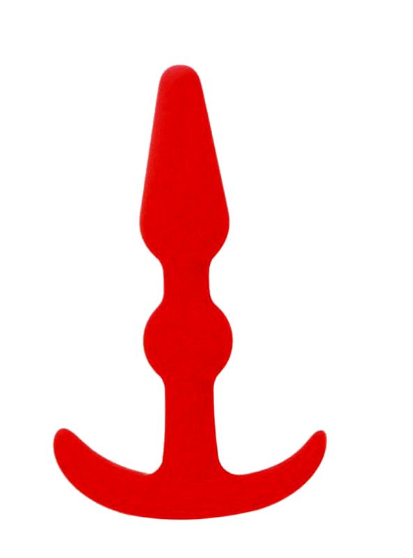 Красная анальная втулка T-SHAPE SILICONE BUTT PLUG RED - 9