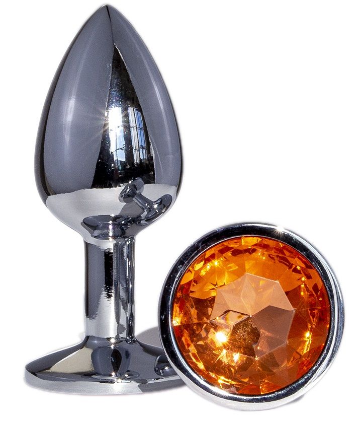 Металлическая анальная втулка с оранжевым кристаллом - 7