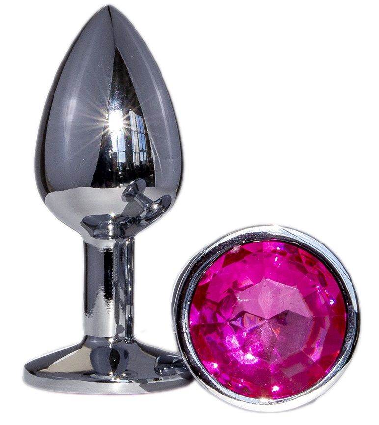 Металлическая анальная втулка с ярко-розовым кристаллом - 7