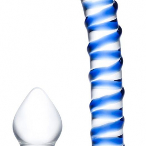Набор из 2 стеклянных игрушек с синей спиралью Swirly Dildo   Buttplug Set