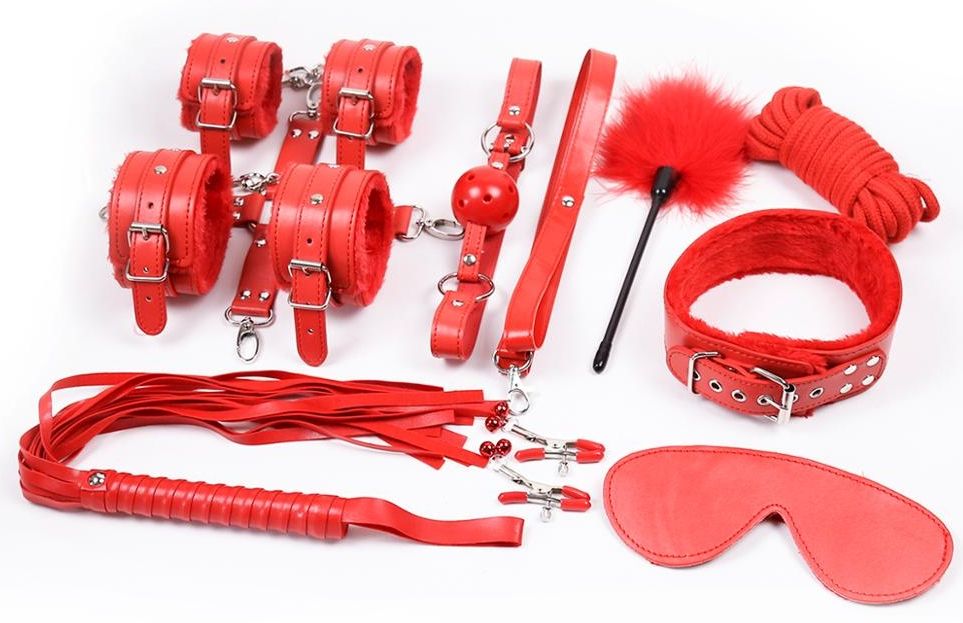 Набор красных БДСМ-аксессуаров Bandage Kits из 10 предметов