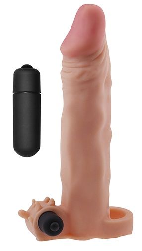 Реалистичная насадка на пенис с вибрацией и подхватом - 19 см.