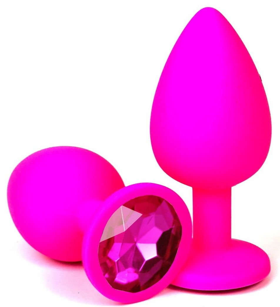 Розовая силиконовая пробка с ярко-розовым кристаллом - 7 см.