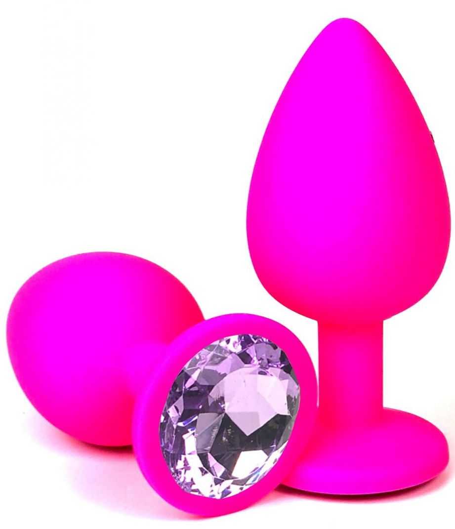 Розовая силиконовая втулка с сиреневым кристаллом - 7 см.