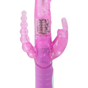 Розовый вибратор RABBIT DUAL PLEASURE с клиторальным и анальным стимуляторами - 22 см.