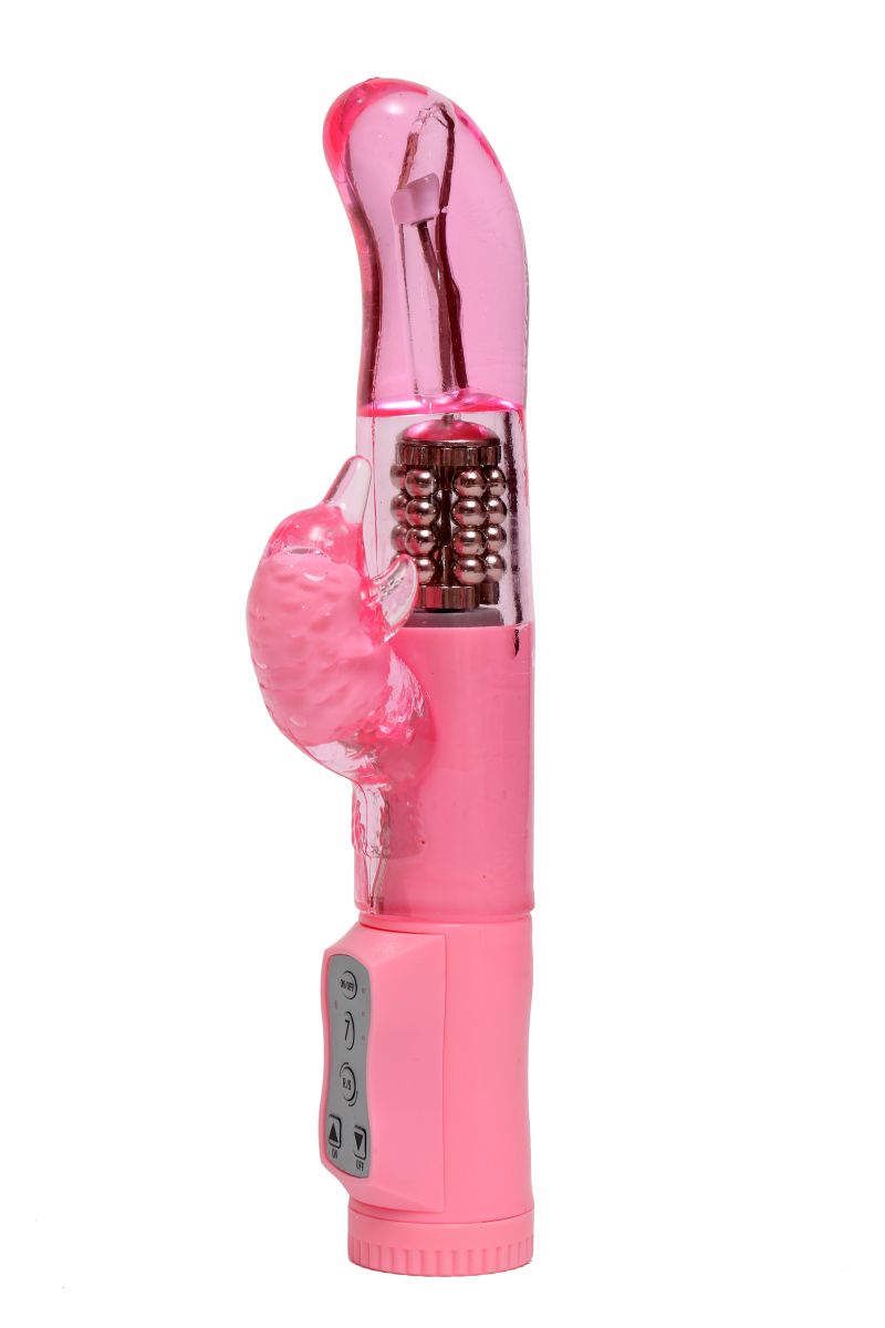 Розовый вибратор с изогнутой головкой и ротацией - 21