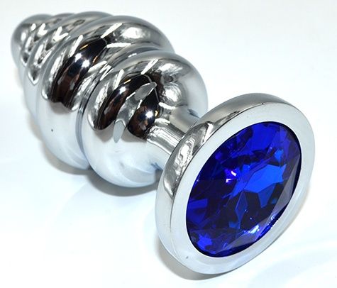 Серебристая анальная пробка из нержавеющей стали с синим кристаллом - 8