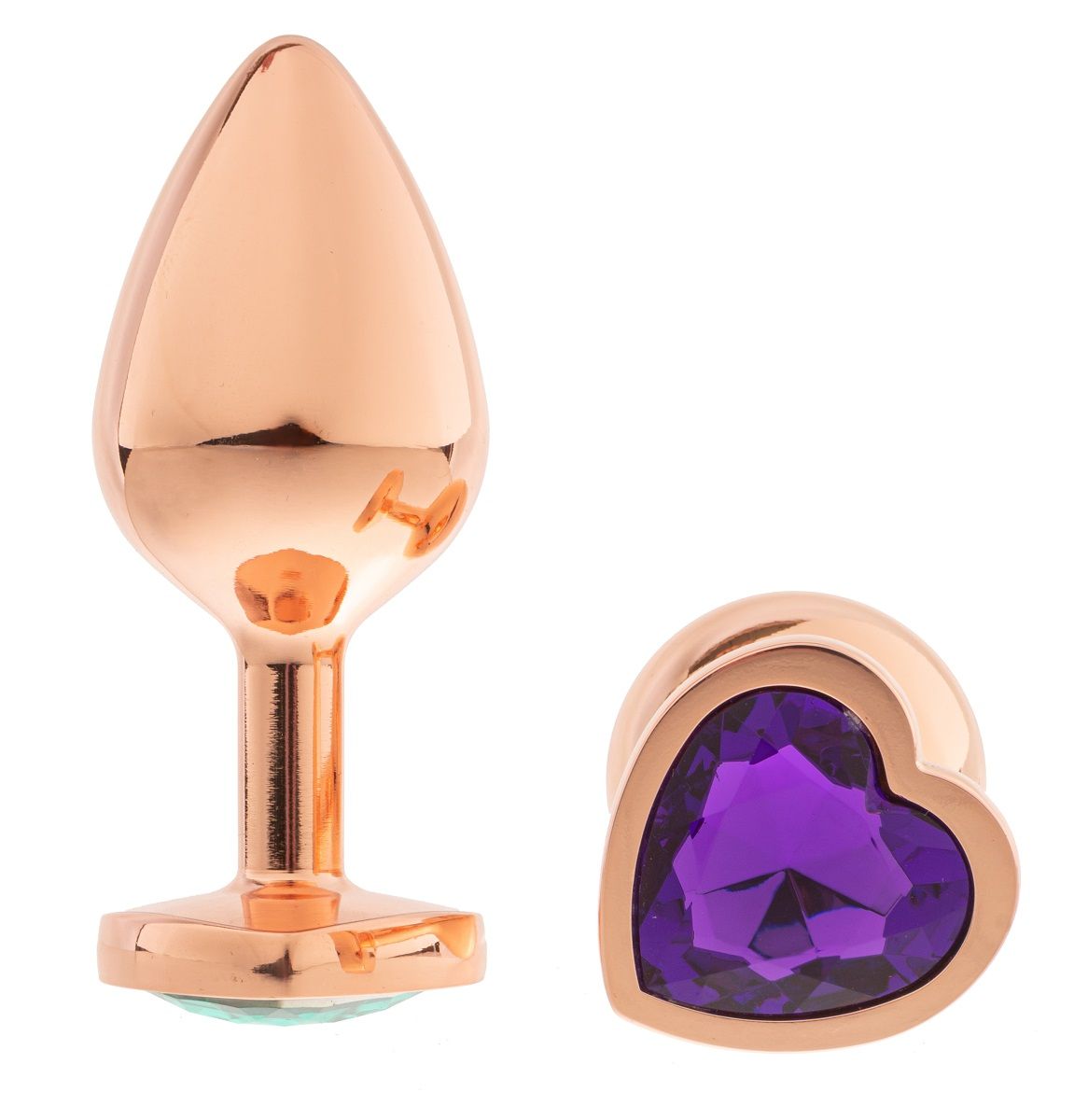 Золотистая анальная пробка OYO с фиолетовым кристаллом-сердцем - 7