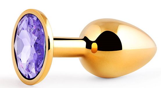 Золотистая анальная пробка с фиолетовым стразом - 7