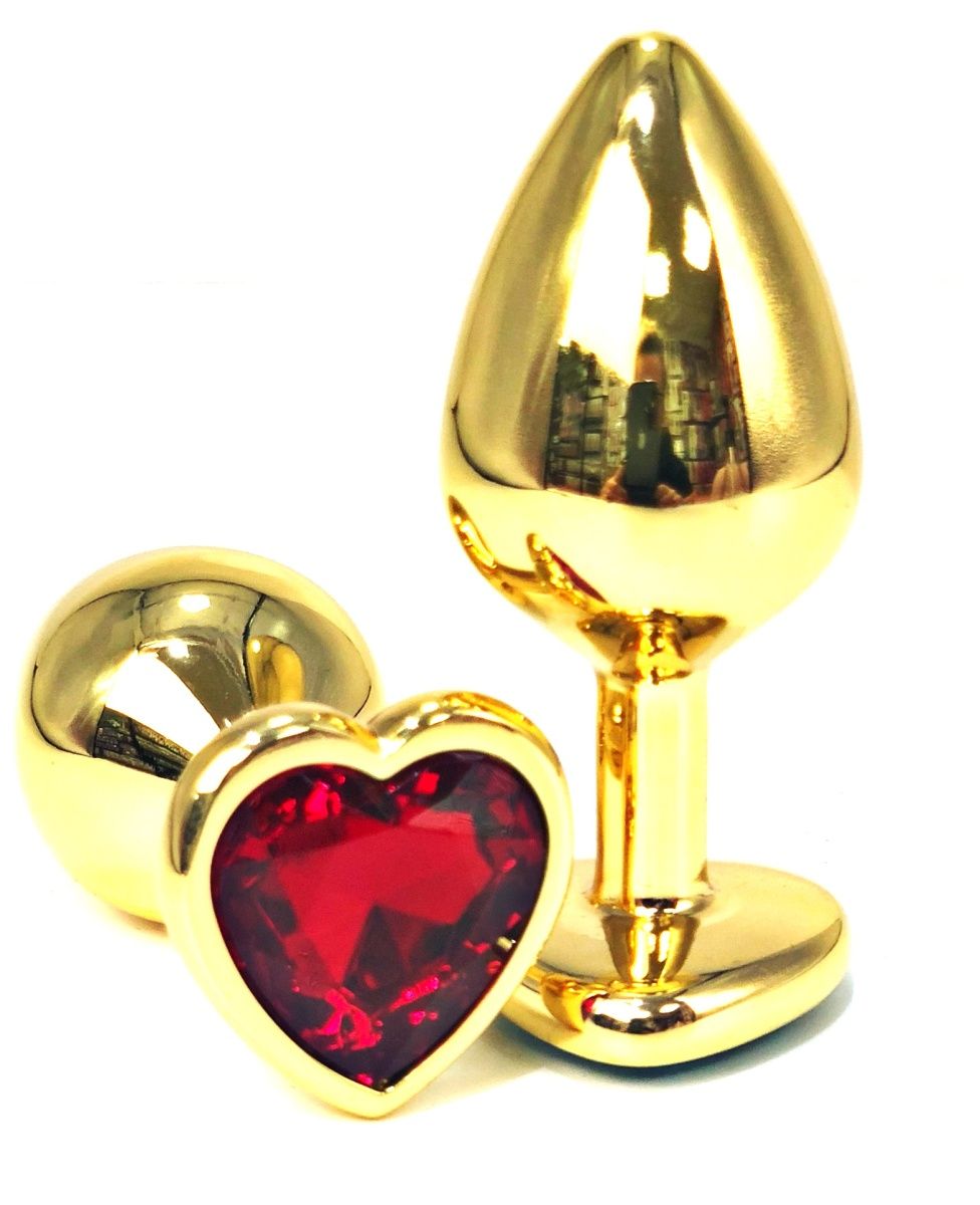 Золотистая анальная пробка с красным кристаллом-сердцем - 6