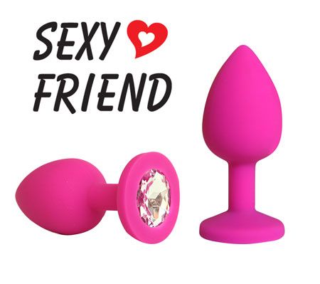 108260 Розовая конусовидная анальная пробка с прозрачным кристаллом - 7,3 см.