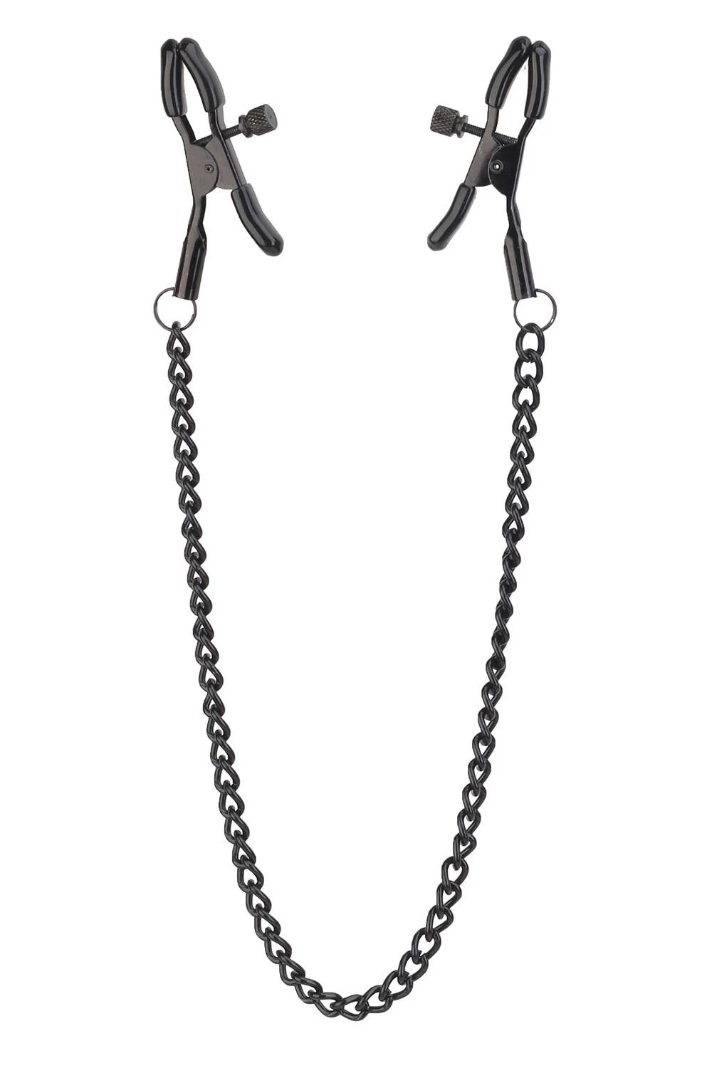 186207 Черные зажимы на соски на цепочке Deluxe Nipple Clamps