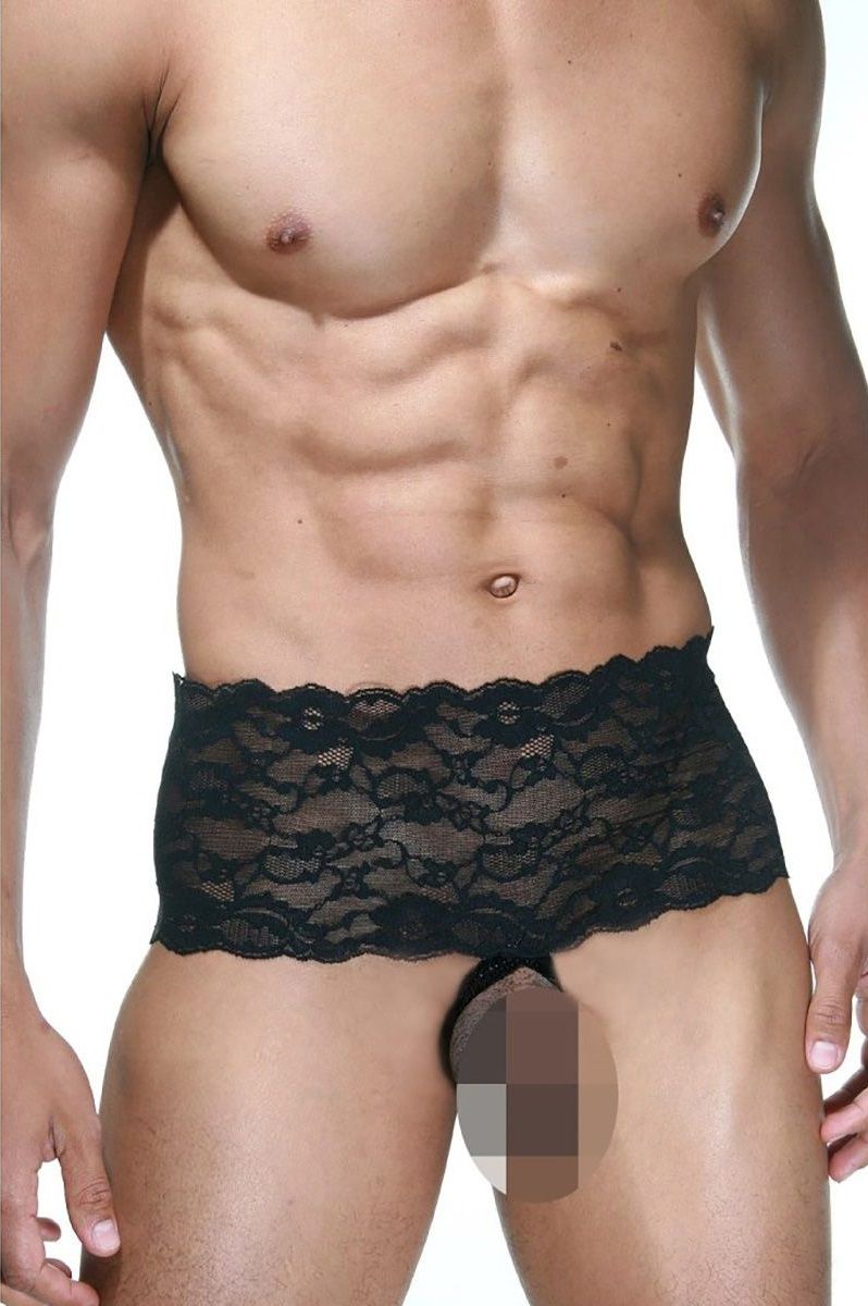 203365 Мужские трусы с открытой интимной зоной и широким кружевным поясом