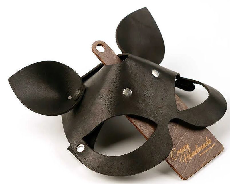 321337 Черная кожаная маска Кошка с маленькими ушками