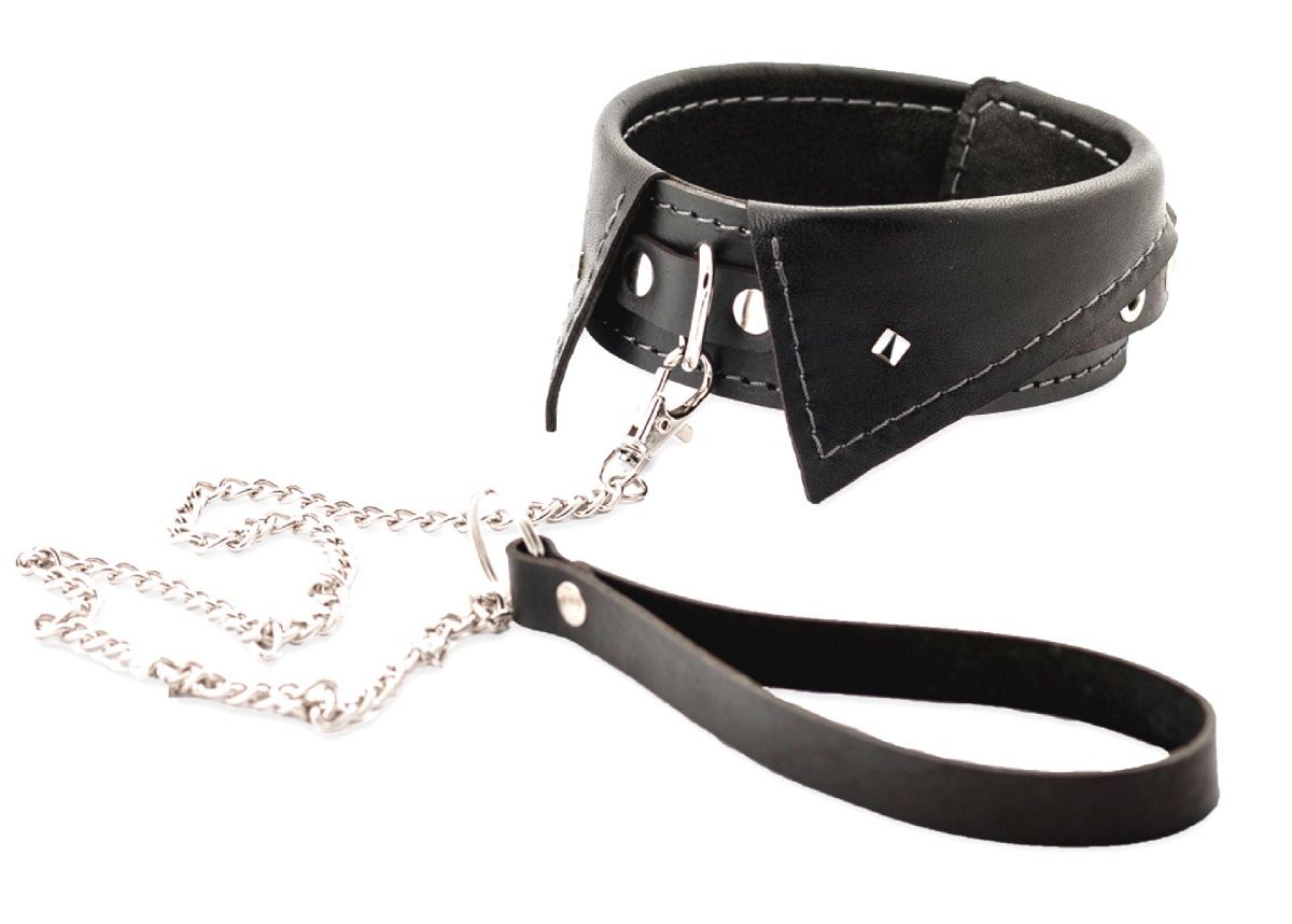 321361 Черный ошейник-воротничок с металлическим поводком