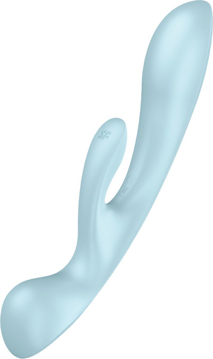 324887 Голубой двусторонний вибратор-кролик Triple Oh