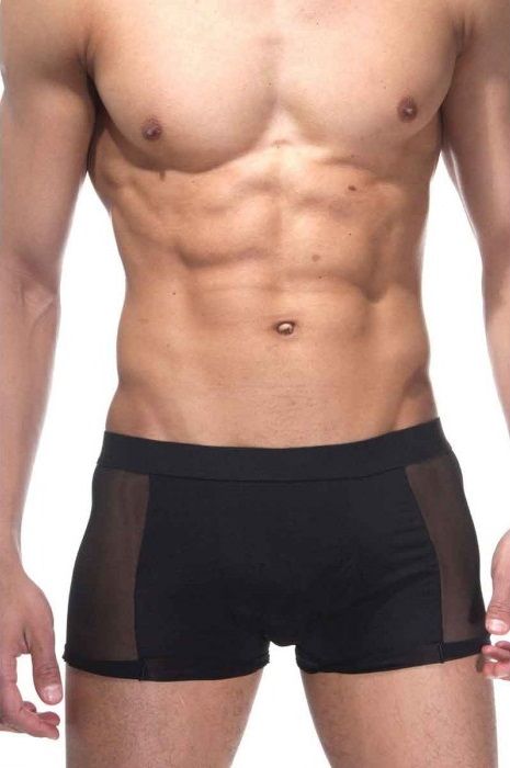 327572 Черные мужские трусы-боксеры с прозрачными вставками по бокам