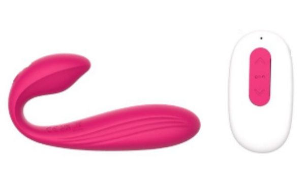 337475 Розовый вибростимулятор для пар с пультом ДУ - 17,7 см.