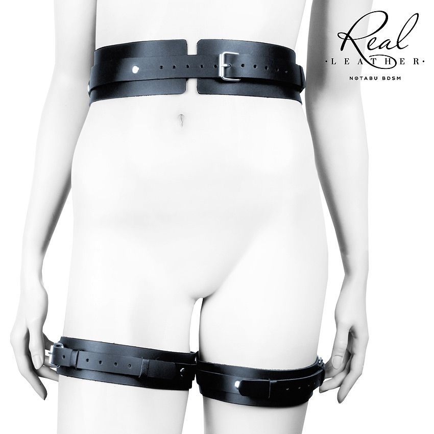 341832 Черный кожаный пояс с гартерами - L-XL