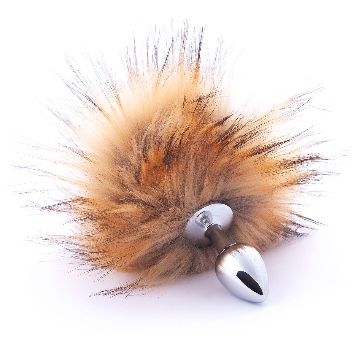 347527 Серебристая анальная пробка с коричневым хвостиком