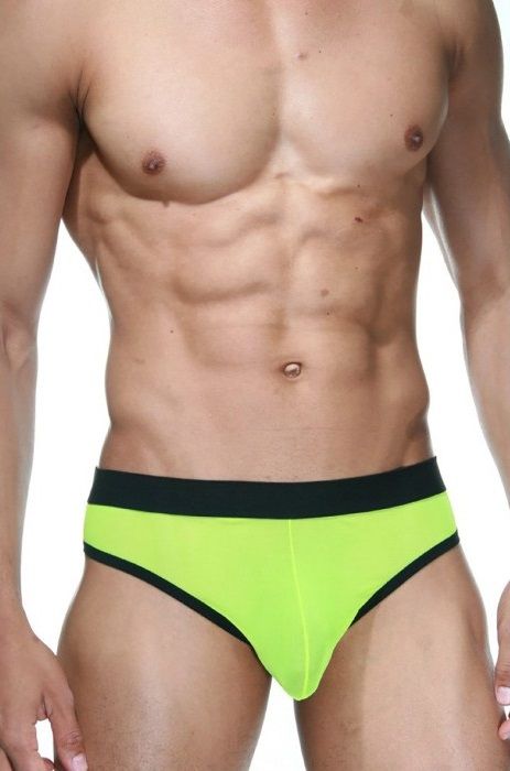 347956 Черно-лаймовые мужские трусы-тонги