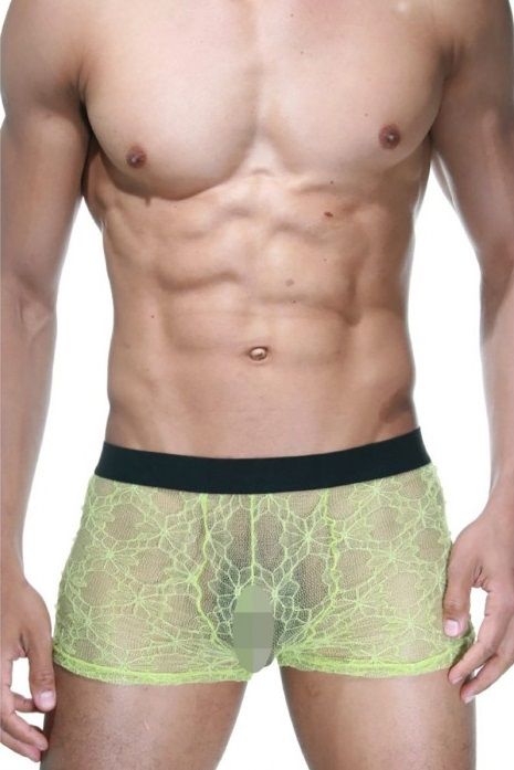349132 Черно-лаймовые трусы-боксеры из кружева