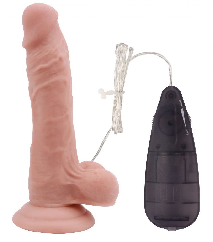 349186 Телесный вибратор с мошонкой на присоске 7 Inch Beginners Dildo Vibrator - 18,6 см.