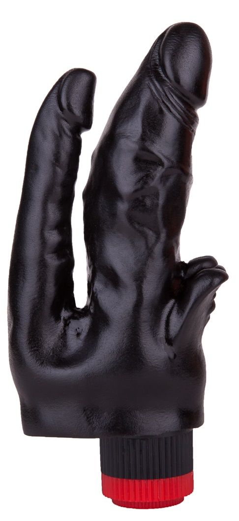 35136 Чёрный вибромассажёр с двумя стволами и лепестками - 17 см.