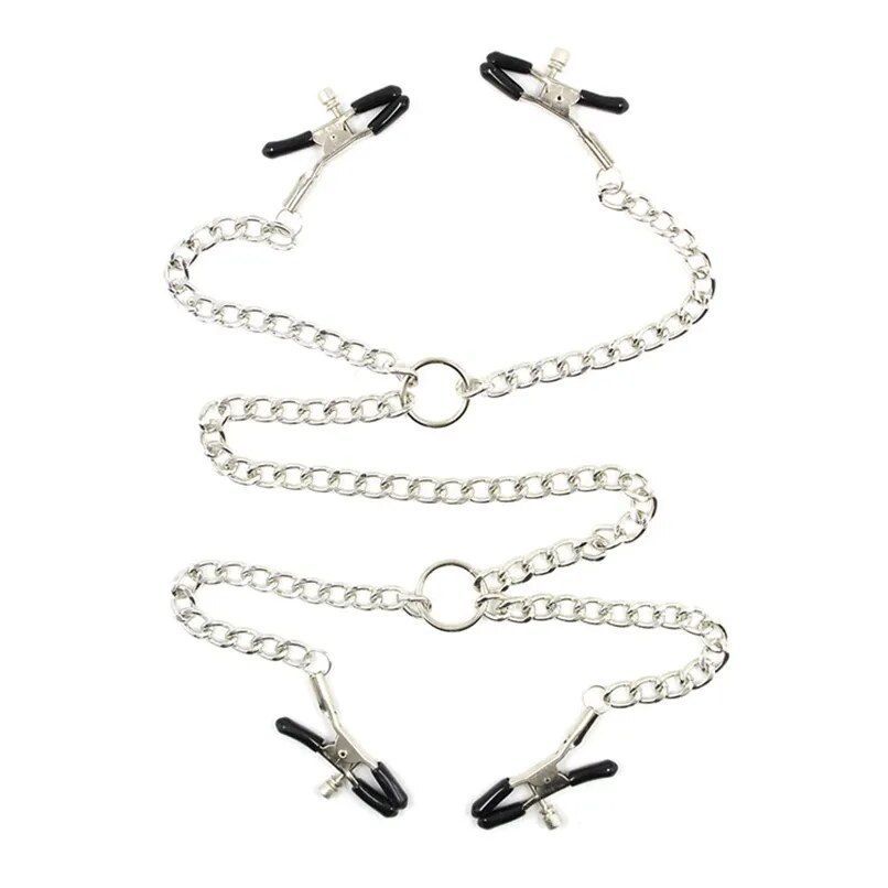 357118 Серебристые зажимы для сосков и половых губ на тонкой цепочке