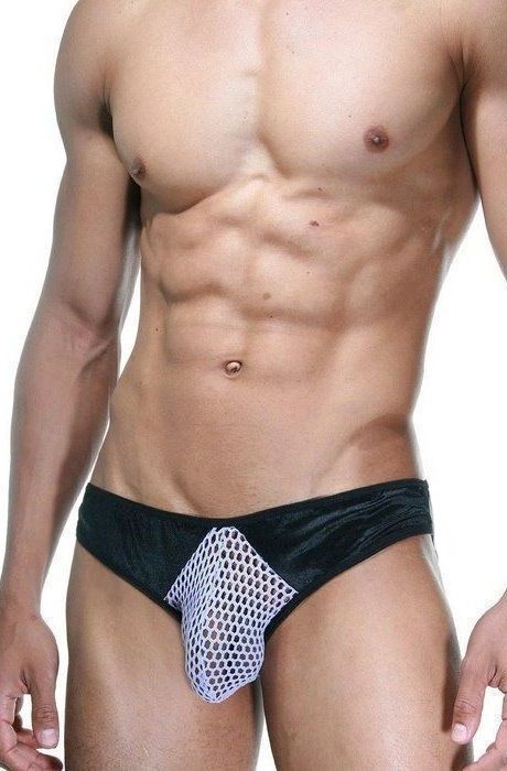 360338 Мужские трусы-слипы из сетки с черными вставками