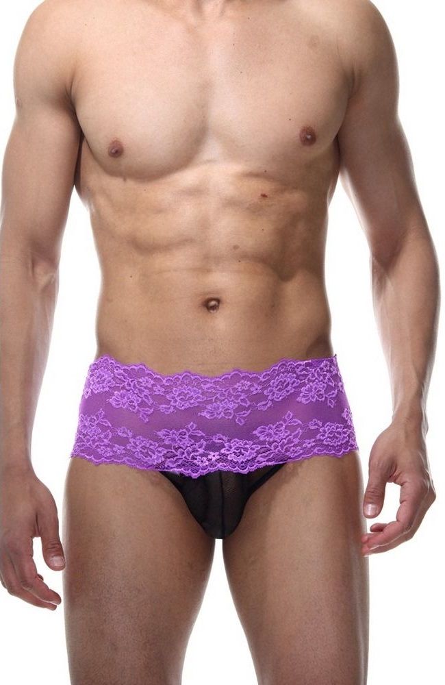 363025 Мужские фиолетово-черные трусы с пикантной шнуровкой