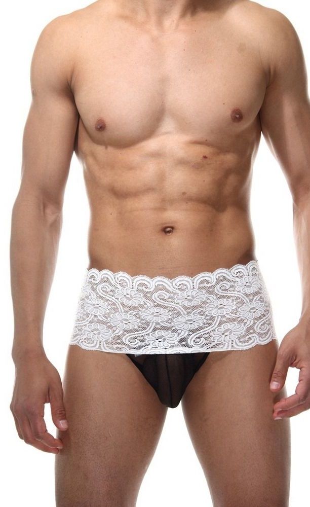 363027 Мужские бело-черные трусы с пикантной шнуровкой
